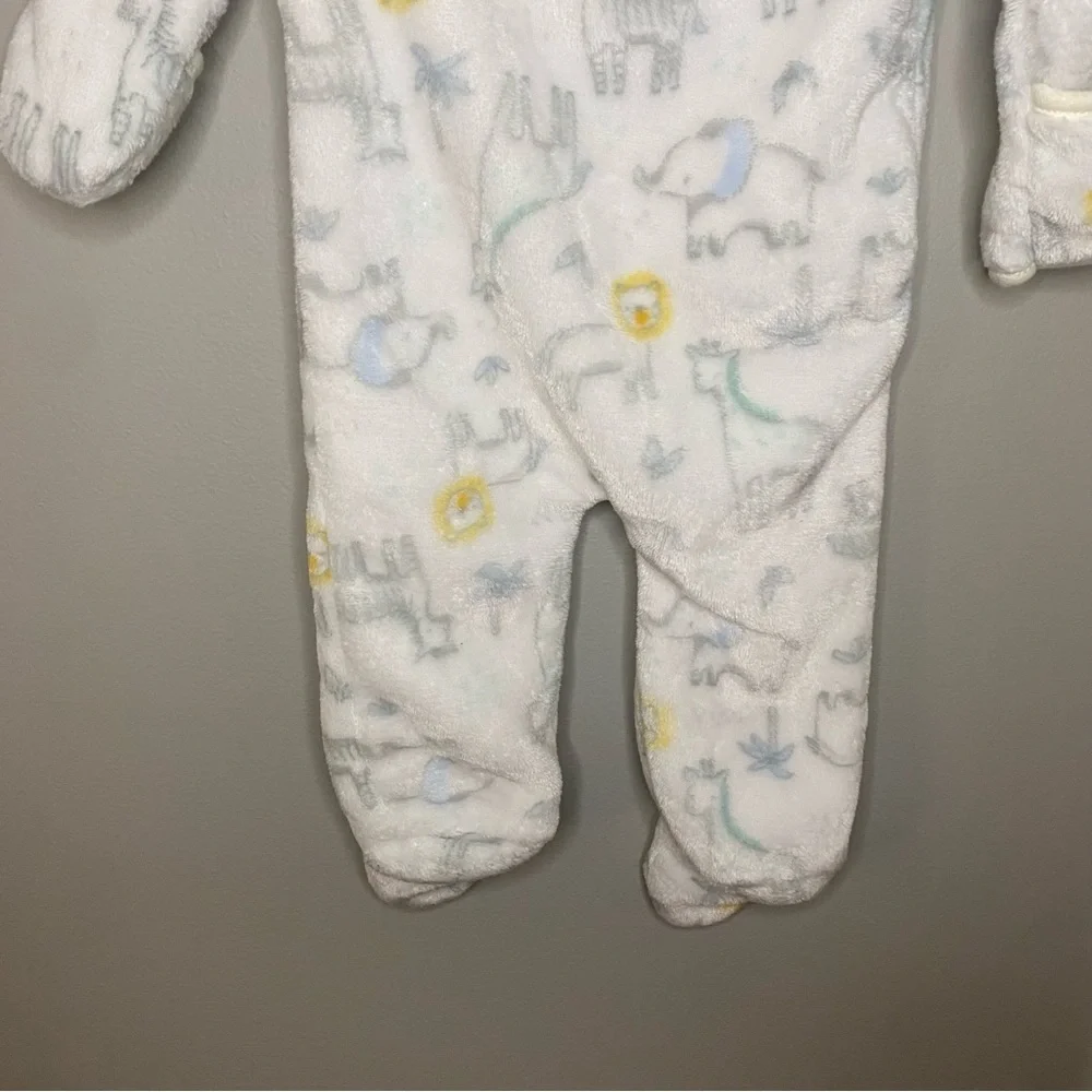 Little Beginnings White Zoo Animal Zip Up Pram Footie Pajamas Baby Boy 3 - 6 M